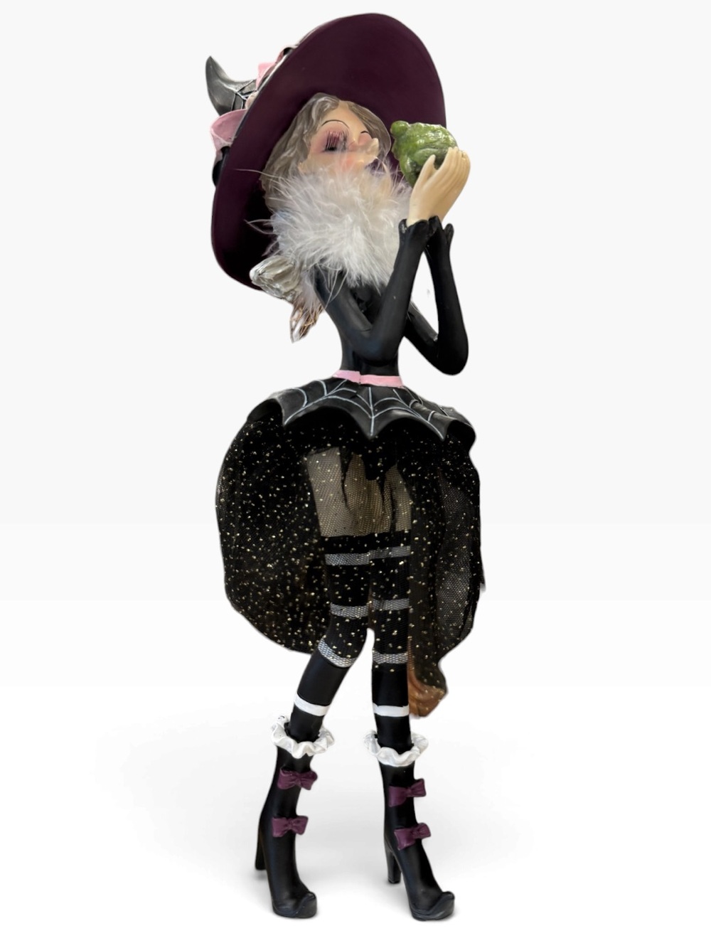 Bella lux Witch with frog Figurine Halloween Decor Spiderweb Tulle Skirt NWT